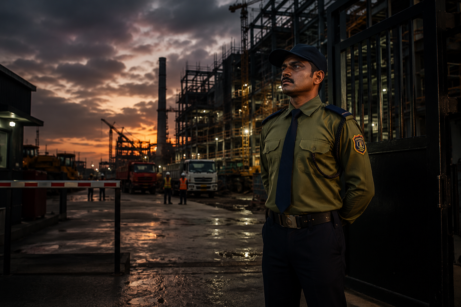 Construction site security guard at work in India