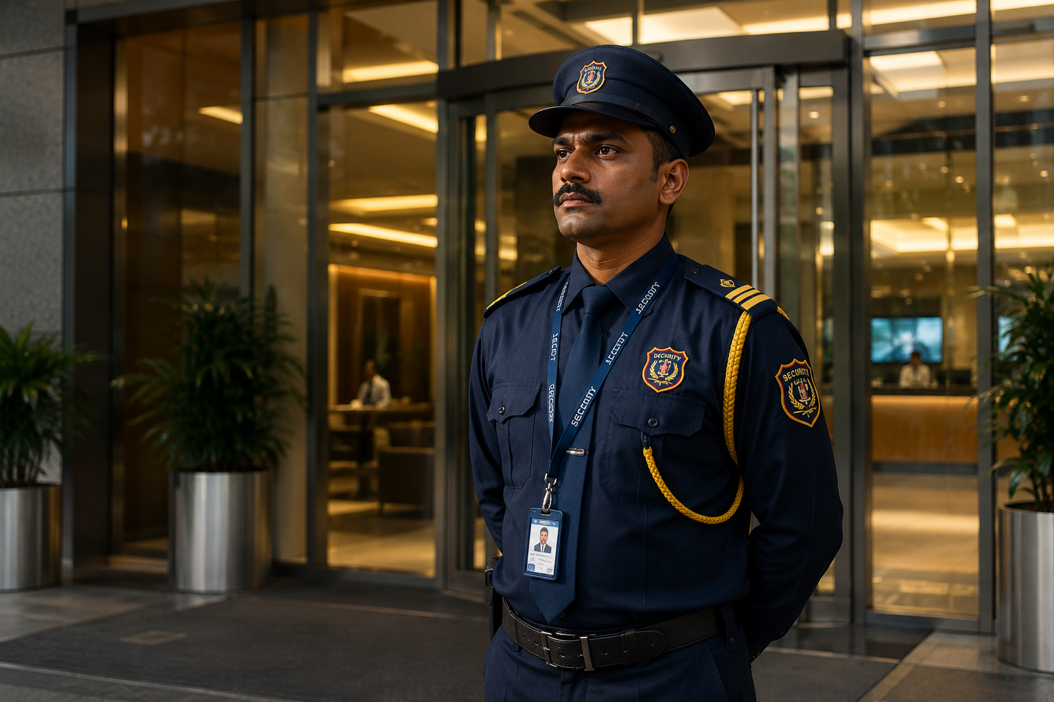 Office building security guard on duty in India